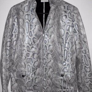 Snake Print Zip Jacket Coat Women's 10 | Quiet Luxe Animal Silver Metallic Layer